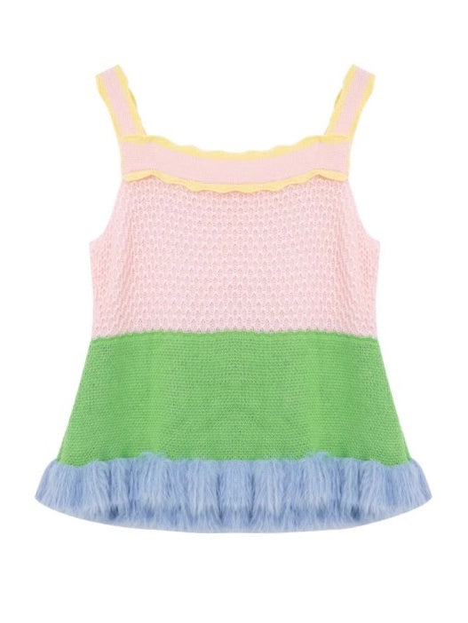 Knitted Sleeping Bear Fur Edge Camisole