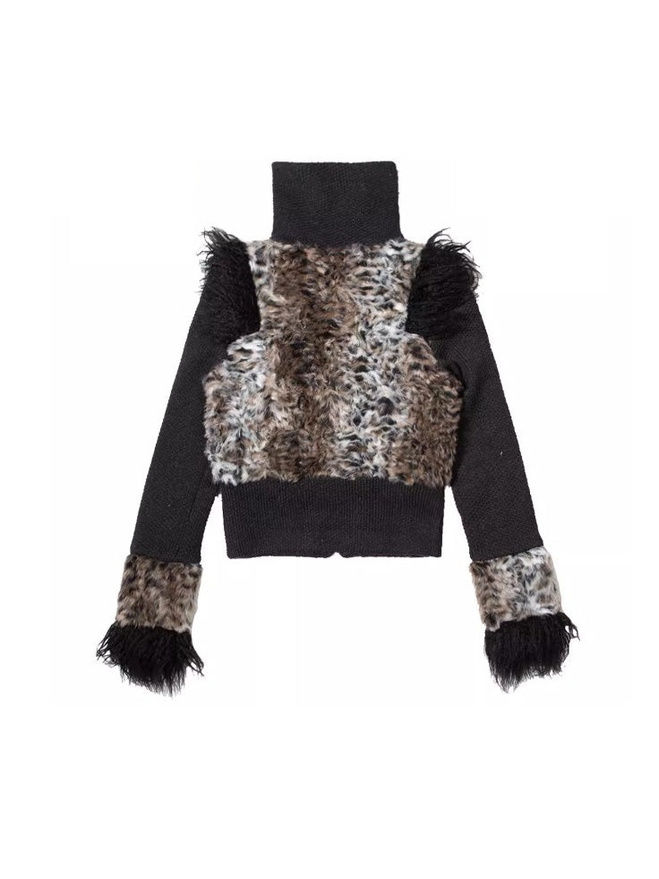 Splicing Furry Fake Two-piece Short Jacket