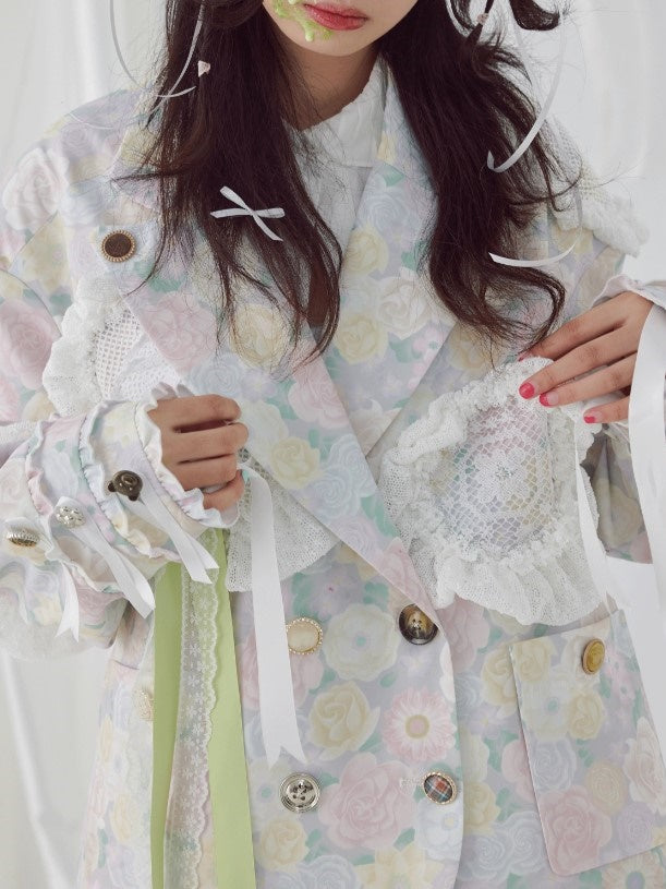 Veste en dentelle à épaules à imprimé florale