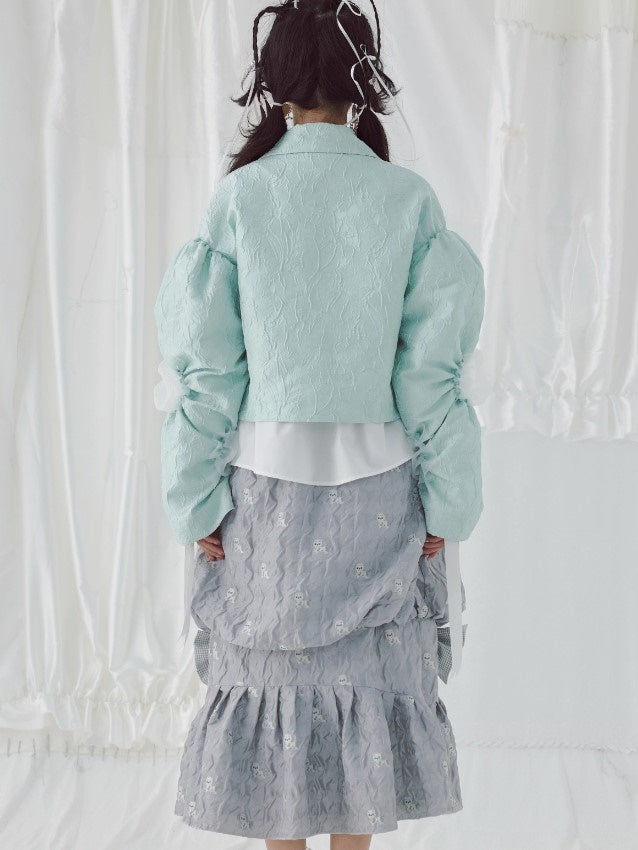 Embroidered Jacquard Fabric Organza Short Jacket