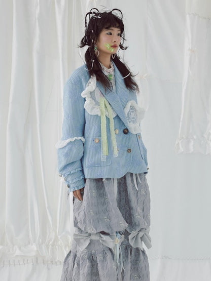 Oversize Lace Stitch Floral Stripe Design Jacket