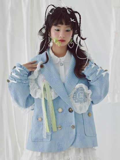 Oversize Lace Stitch Floral Stripe Design Jacket