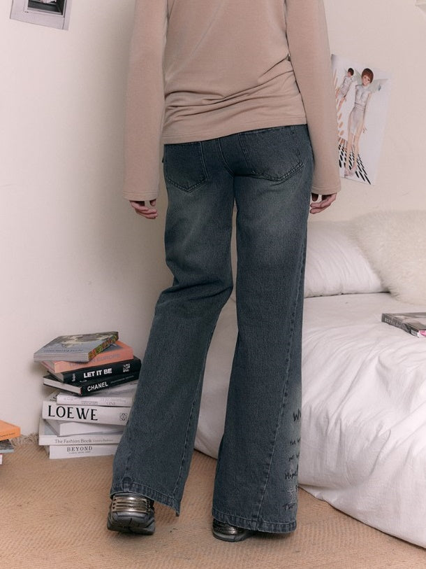 Printing Old Zipper Flare Jeans