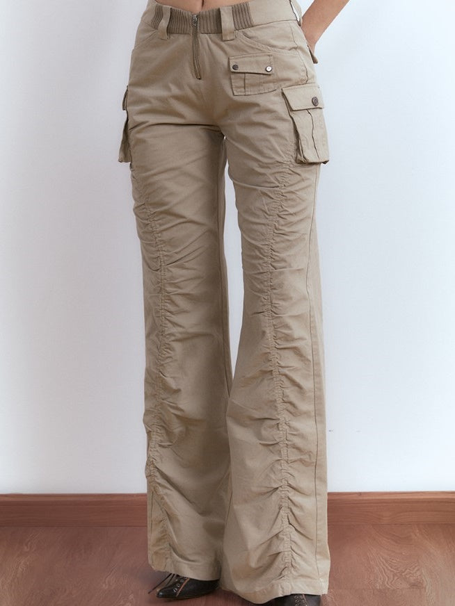 LOW-WAIST GATHER BOOTCUT PANTS