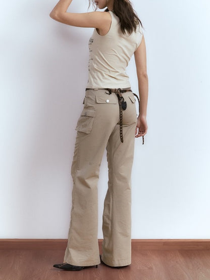 LOW-WAIST GATHER BOOTCUT PANTS