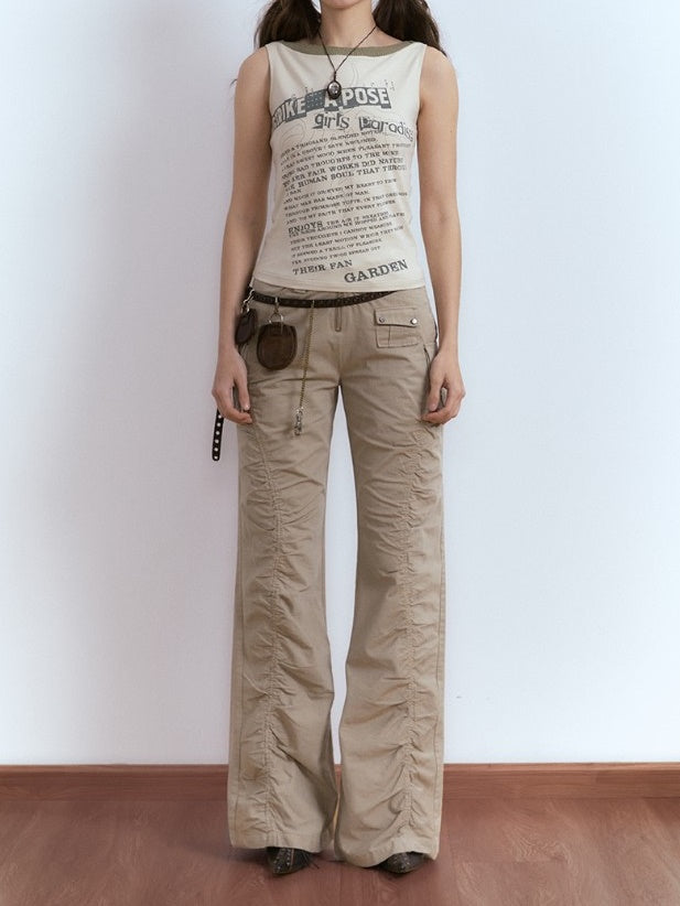 LOW-WAIST GATHER BOOTCUT PANTS