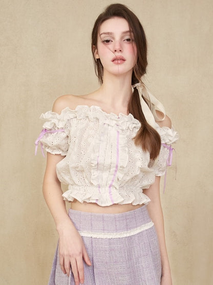 2Way Cutwork Lace Gather Short Top