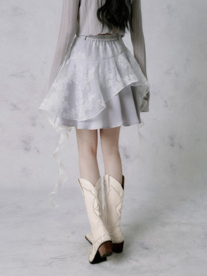 Lace Fungus Sling Top ＆ Irregular Frill Skirt