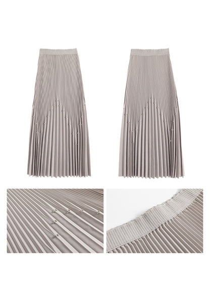 Rhinestone Long Pleated Skirt