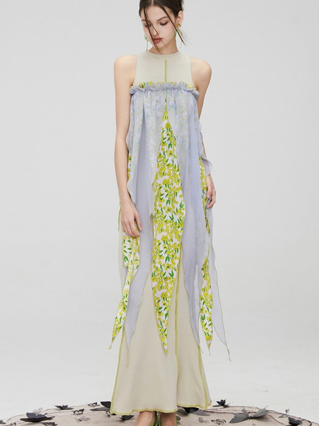 Floral Two-Piece slim slim slim slemes Long Dress