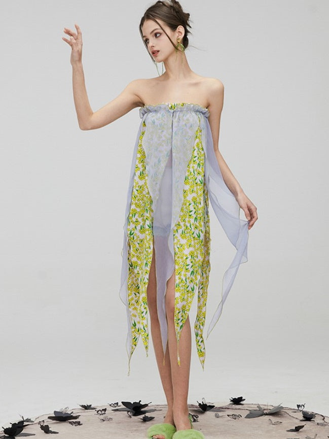 Floral Two-Piece slim slim slim slemes Long Dress