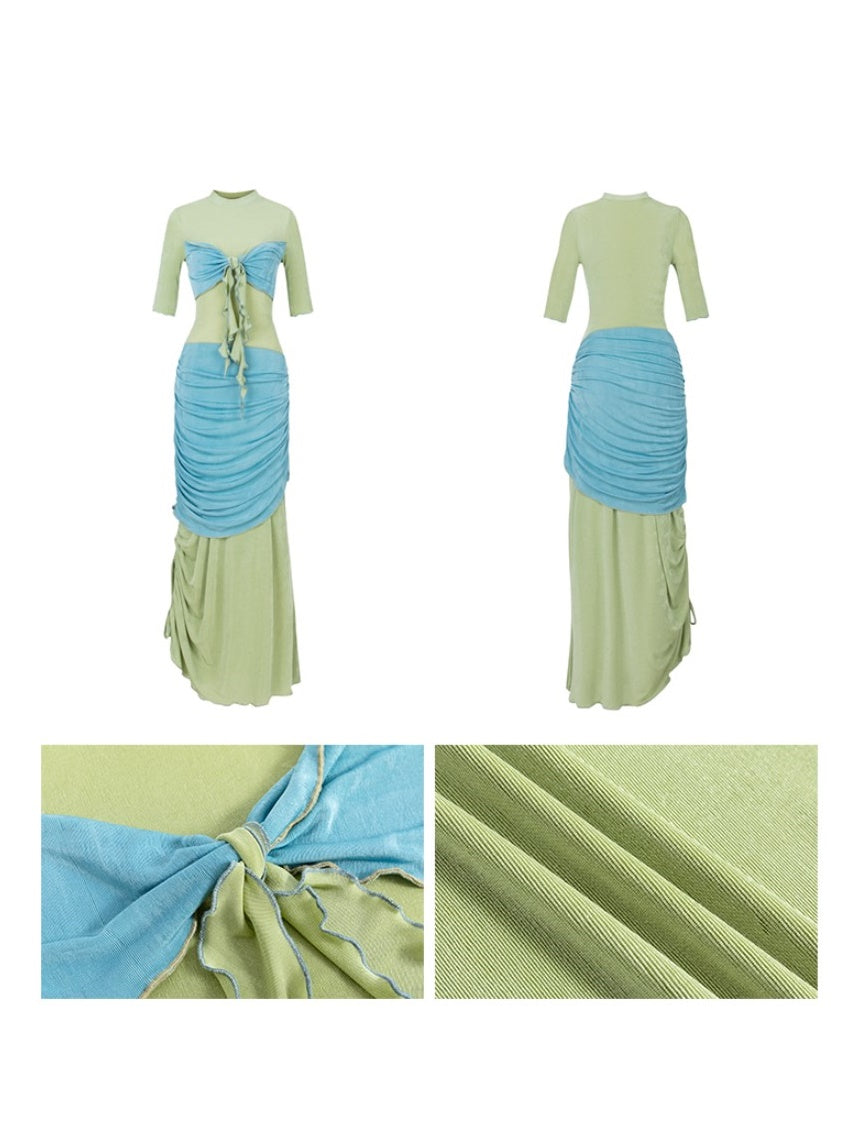 Drape Three-dimensional Drawstring Long Slim Dress