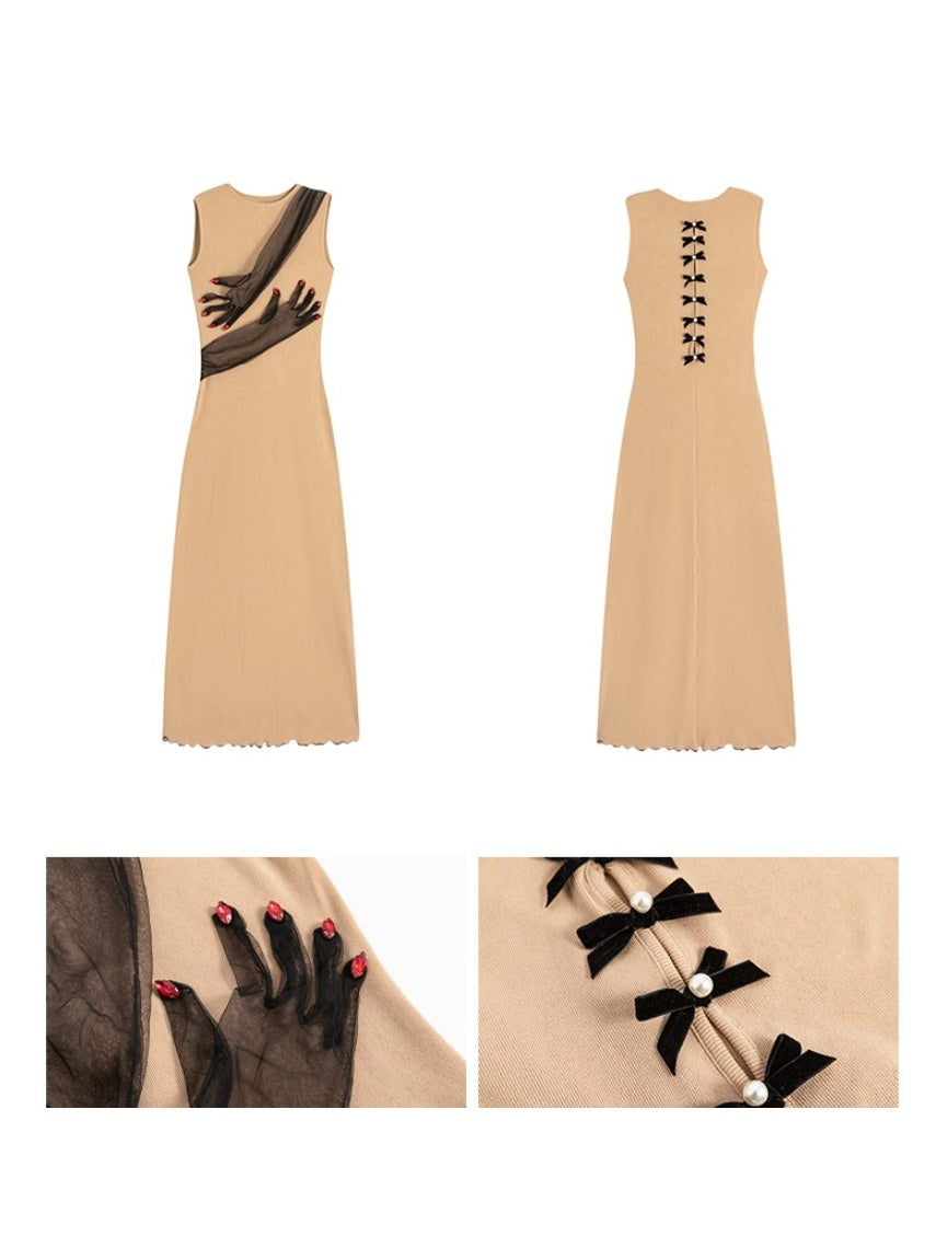 Removable Mesh Skirt Slim Long Dress