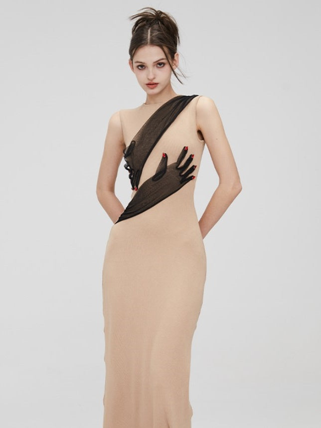 Removable Mesh Skirt Slim Long Dress