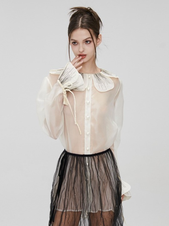 Organza Stitching Lace Shirt