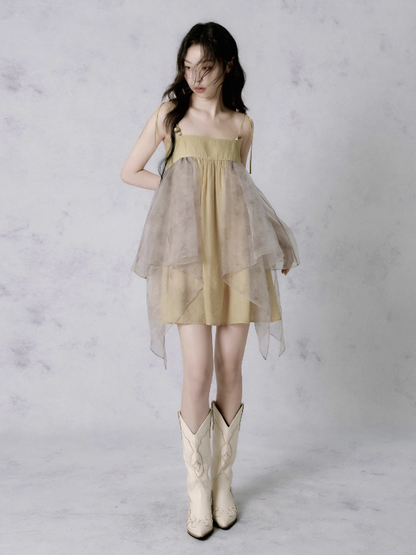 Gauze Stitching Design Sling Dress