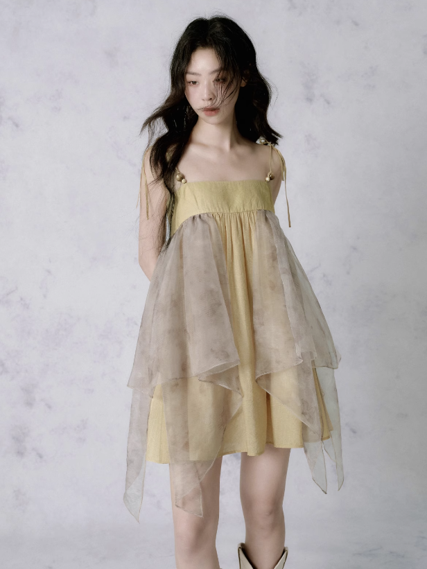 Gauze Stitching Design Sling Dress