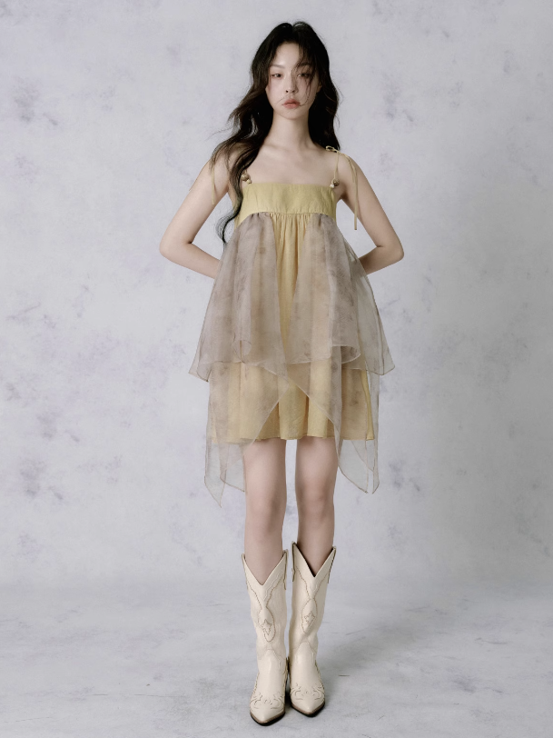 Gauze Stitching Design Sling Dress