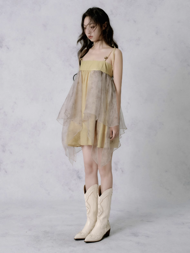 Gauze Stitching Design Sling Dress