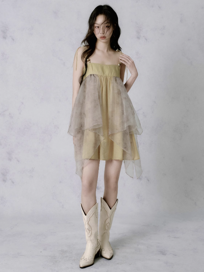 Gauze Stitching Design Sling Dress