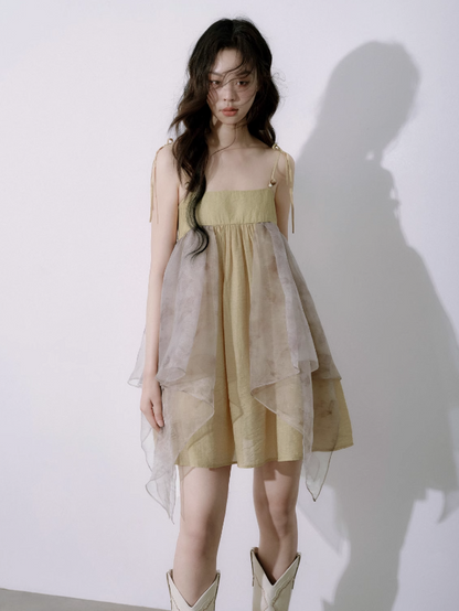 Gauze Stitching Design Sling Dress