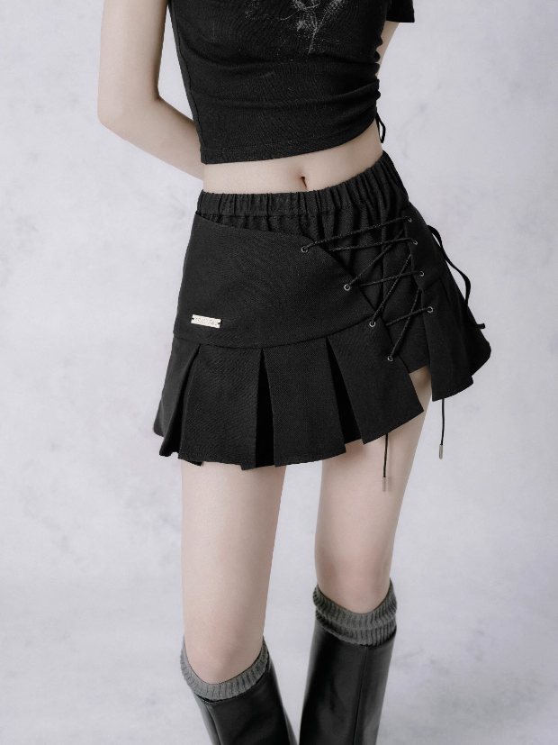 Asymmetric Cross Strap A-line Short Pleated Skirt – ARCANA ARCHIVE