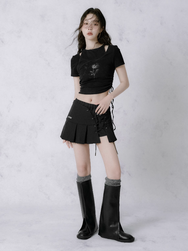 Asymmetric Cross Strap A-line Short Pleated Skirt – ARCANA ARCHIVE