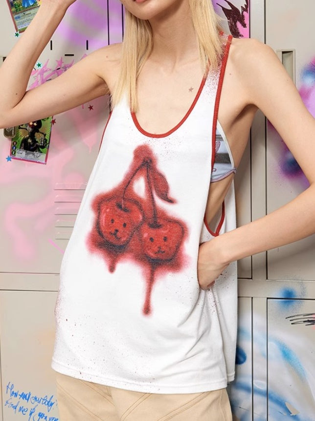 Bear Cherry Print Tank Top