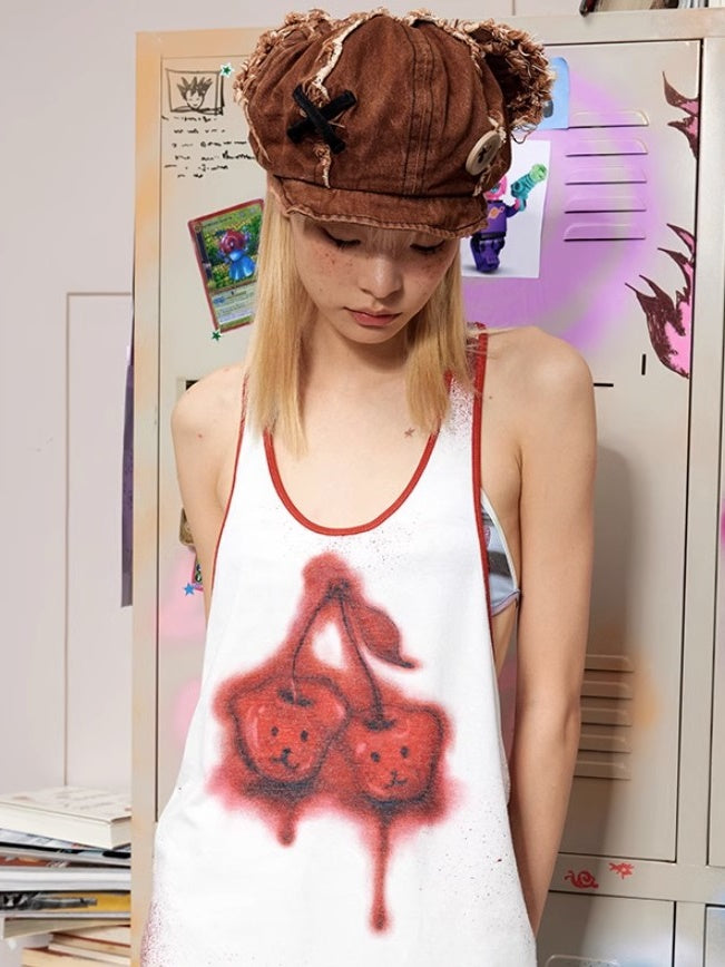 Bären Sie Cherry Print Tanktop