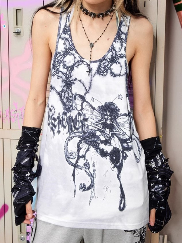 Butterfly Fairy Print Loose Tank Top