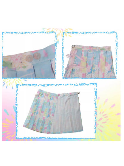 Cartoon Dolphin Printed Pleated Skirt