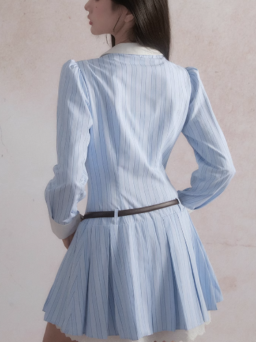 Sweet Striped Low-Waist Shirt Dress