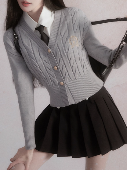 College Style Cable Knitted Cardigan