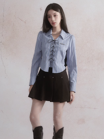 Striped Lace-Up Shirt