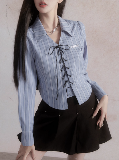 Striped Lace-Up Shirt