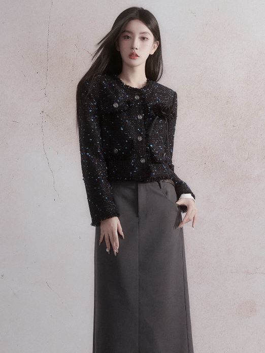 Starry Classic Tweed Jacket &amp; Pleat Skirt