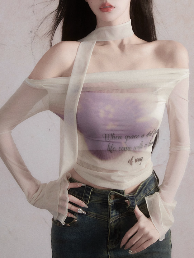 Rose Off Shoulder Mesh T-shirt