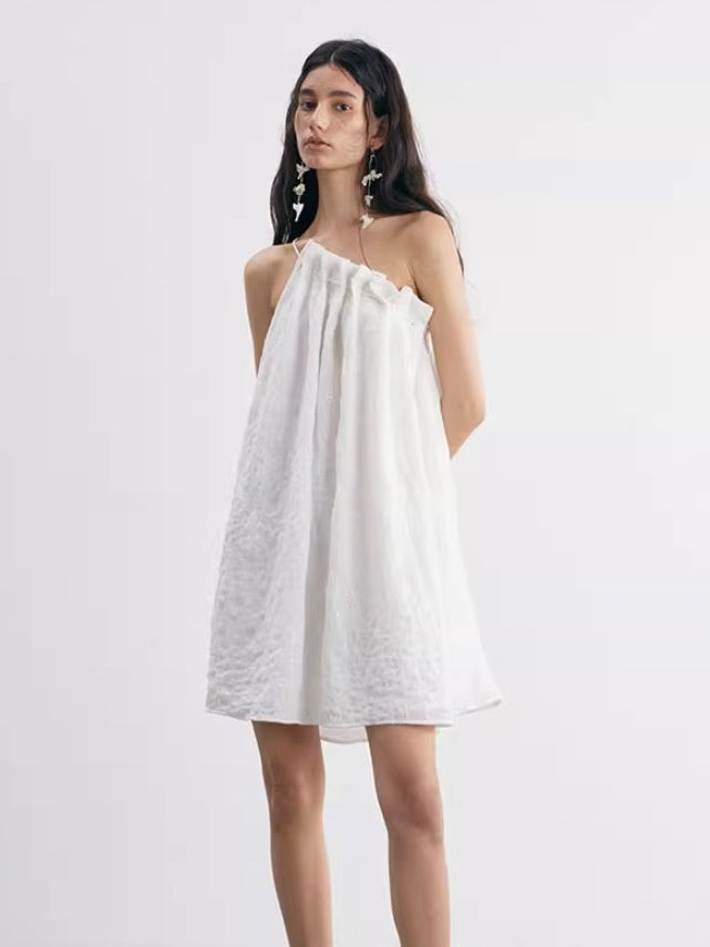 Embroidered Beaded Sequin Diagonal Shoulder Strap Dress