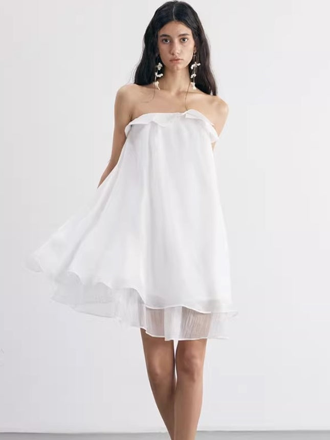 Irregular Cuffed Design Multi-layer Bare Top Dress