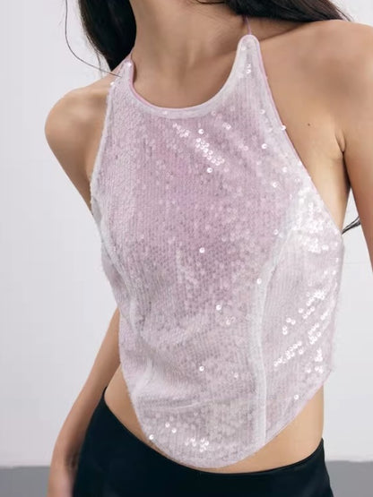 Sequin Gradient Halter Neck Top