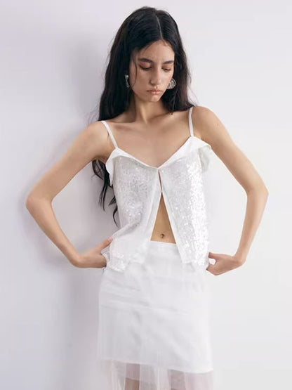 Shimmering Sequined Cuffed Camisole