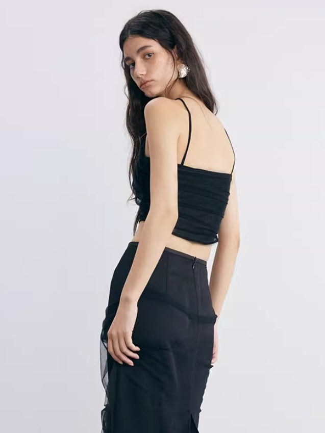 Mesh Irregular Gathering Stitching Camisole