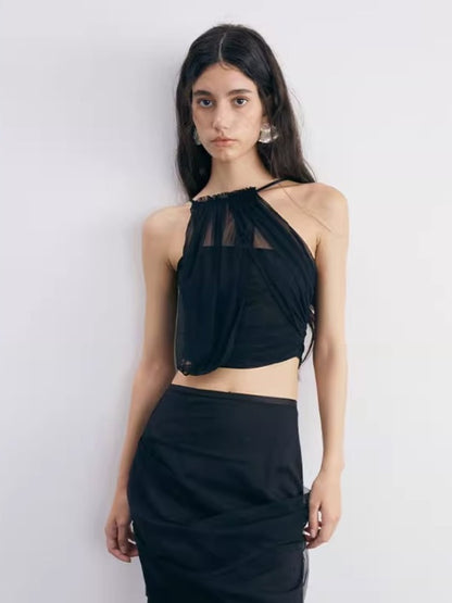 Mesh Irregular Gathering Stitching Camisole