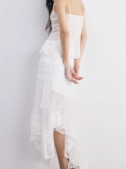 Flower Embroidered Lace Irregular Mesh Lace Skirt