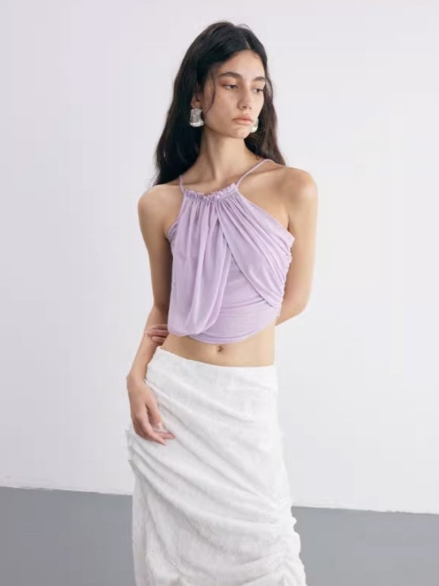 Soft Mesh Irregular Gathering Stitching Camisole