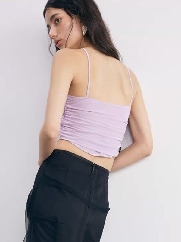 Soft Mesh Irregular Gathering Stitching Camisole