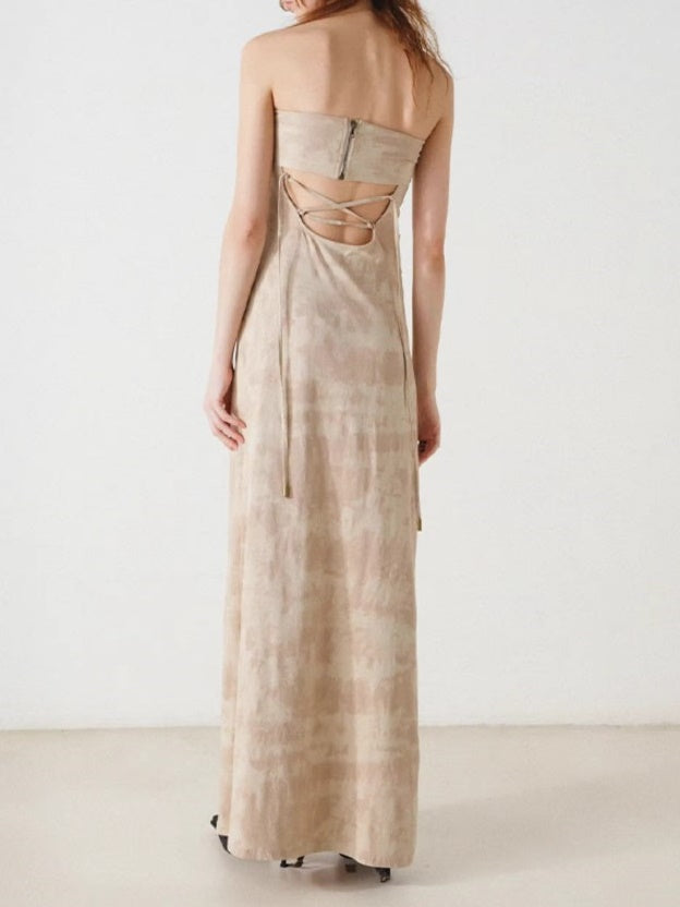 Bare Top Slim Long Dress With Belt