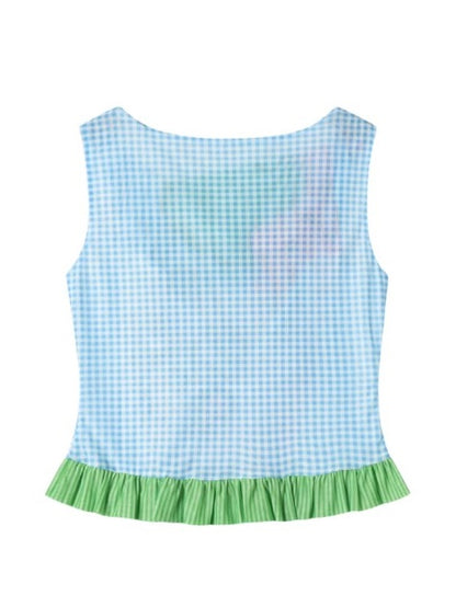 Ice Cream Print Swing Collar Mesh Sleeveless Top