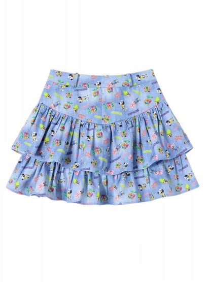 Retro Denim Printed Cake Skirt