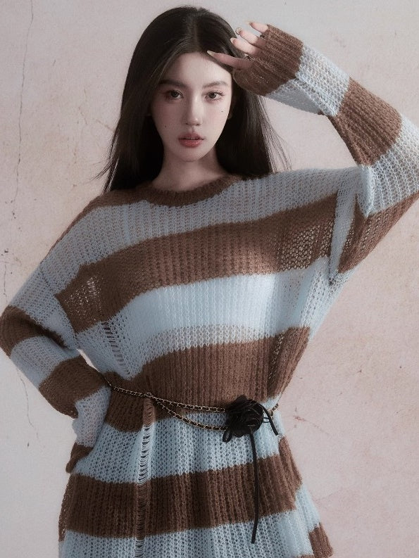 Lazy Ripped Hole Border Sweater